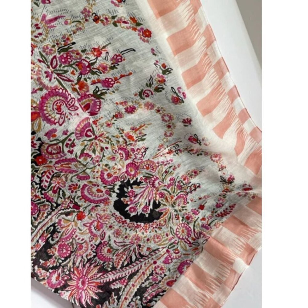 Liberty London Octavie Silk Linen Scarf Womens Pink Floral Oblong Lightweight - Picture 4 of 7